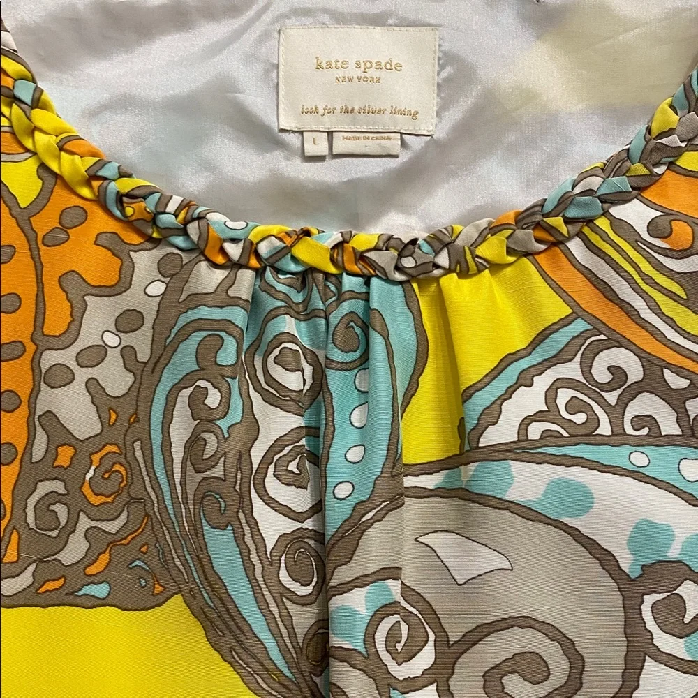 Kate Spade Silk Butterfly Shift Dress Teal Amber Citrus LARGE